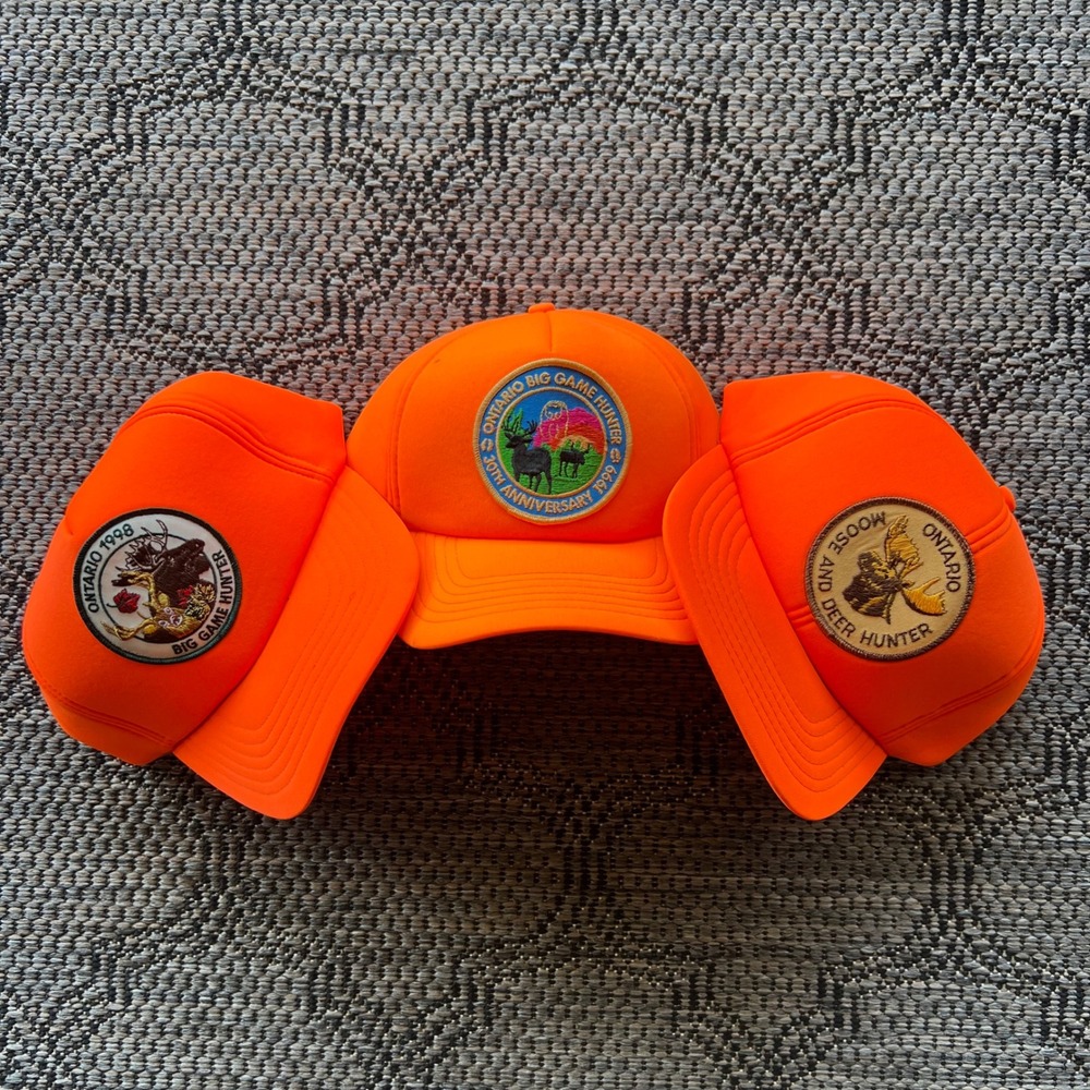 Vintage Trucker Hats Unisex OS Orange Ontario Big Game Hunter Moose 90s Lot of 3